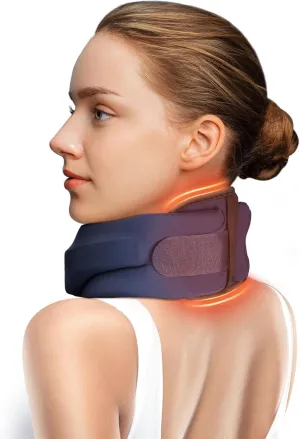 Heated Neck Brace Cervical Collar - Neck Support Brace with Heating Pad, Soft Foam Wraps Keep Vertebrae Stable and Aligned for Relief of Cervical Spine Pressure for Women & Men (M Size) Blue