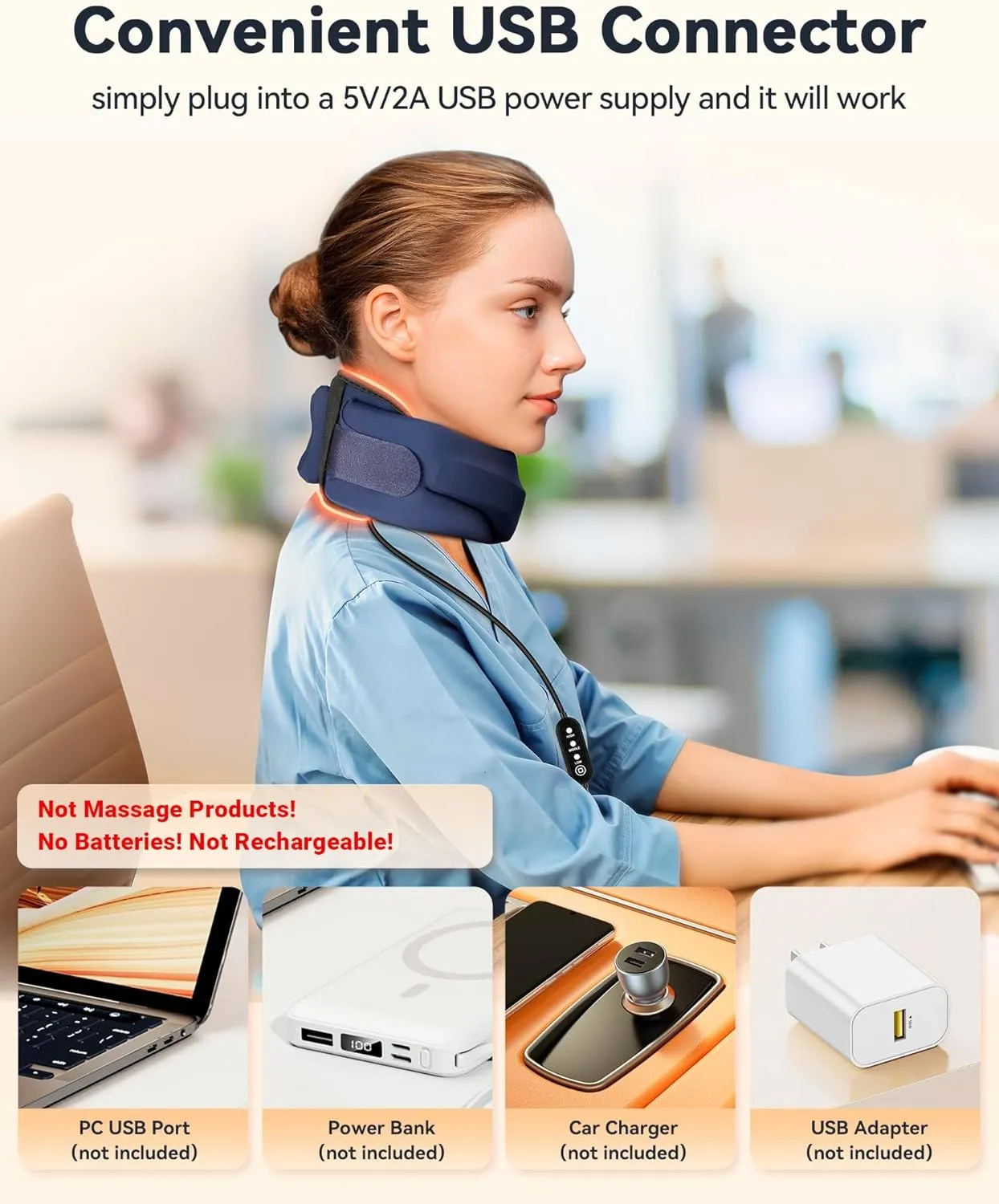 Heated Neck Brace Cervical Collar - Neck Support Brace with Heating Pad, Soft Foam Wraps Keep Vertebrae Stable and Aligned for Relief of Cervical Spine Pressure for Women & Men (M Size) Blue