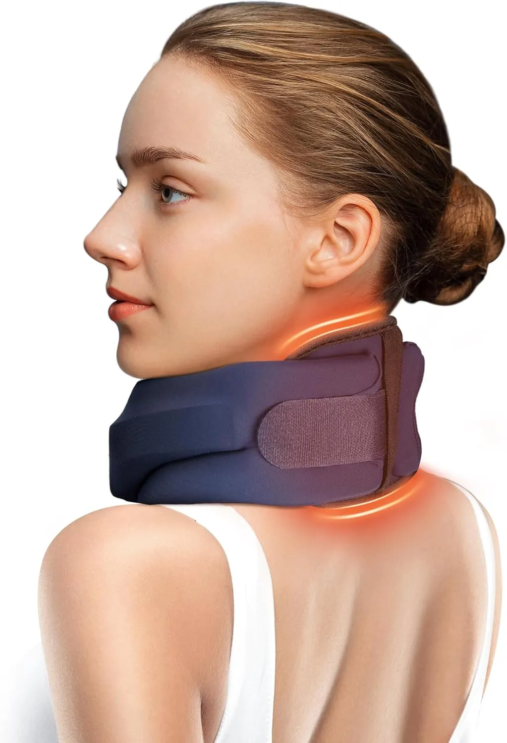 Heated Neck Brace Cervical Collar - Neck Support Brace with Heating Pad, Soft Foam Wraps Keep Vertebrae Stable and Aligned for Relief of Cervical Spine Pressure for Women & Men (M Size) Blue