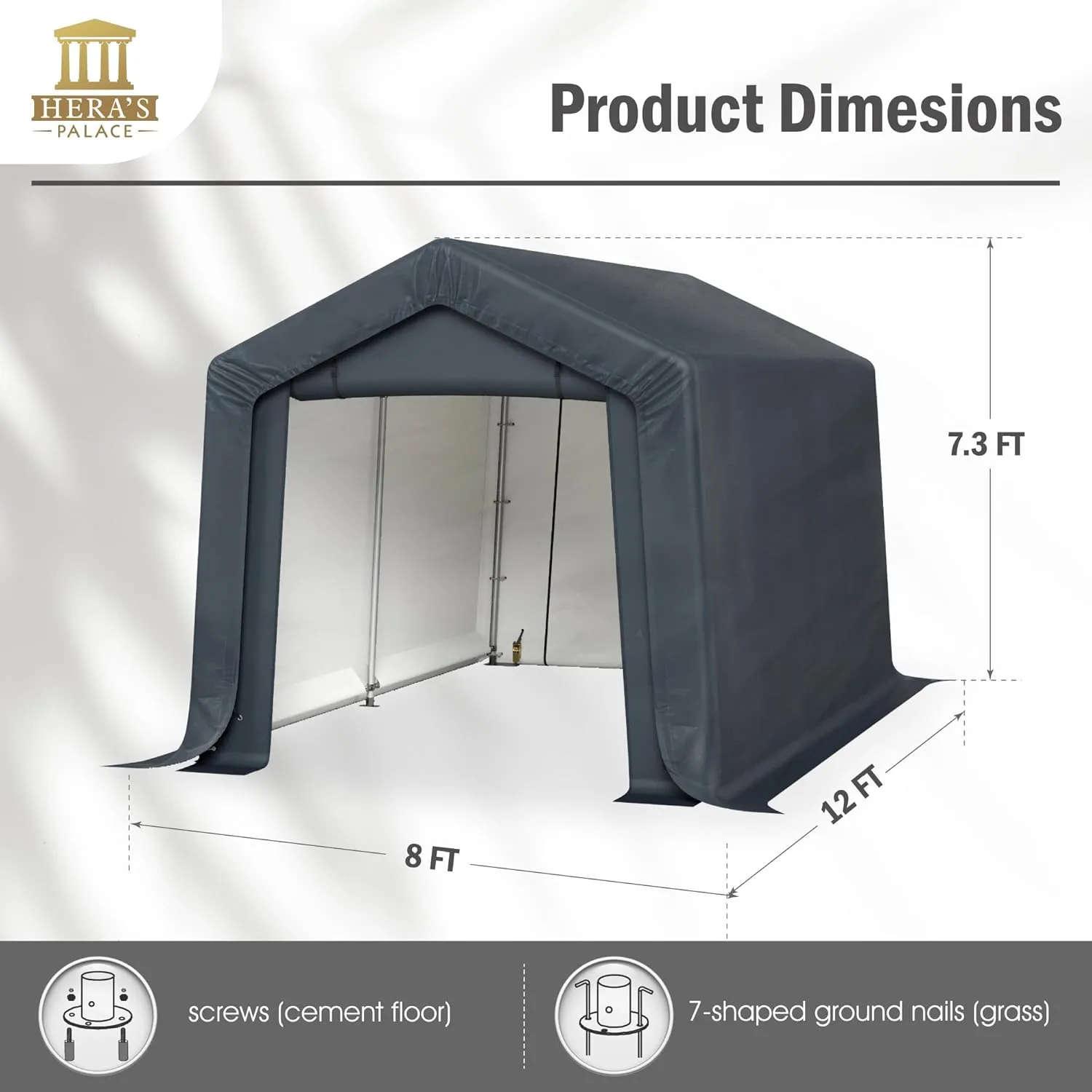 HERA'S PALACE 8x12ft Heavy Duty Carport Outdoor Patio Anti-Snow Portable Canopy Storage Shelter Shed with 2 Doors Garage Kit Tent for Motorcycle Garden Tools