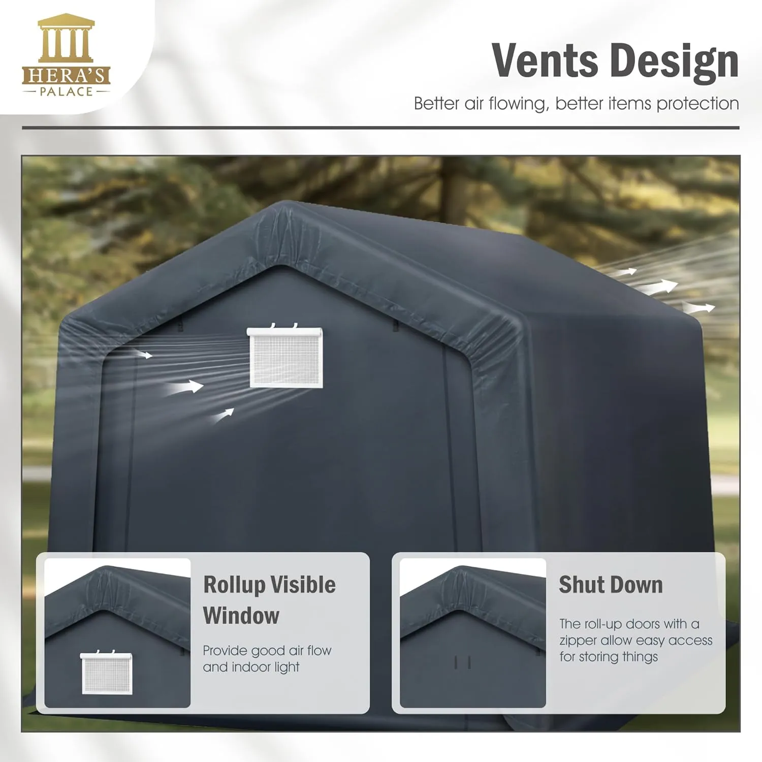 HERA'S PALACE 8x12ft Heavy Duty Carport Outdoor Patio Anti-Snow Portable Canopy Storage Shelter Shed with 2 Doors Garage Kit Tent for Motorcycle Garden Tools
