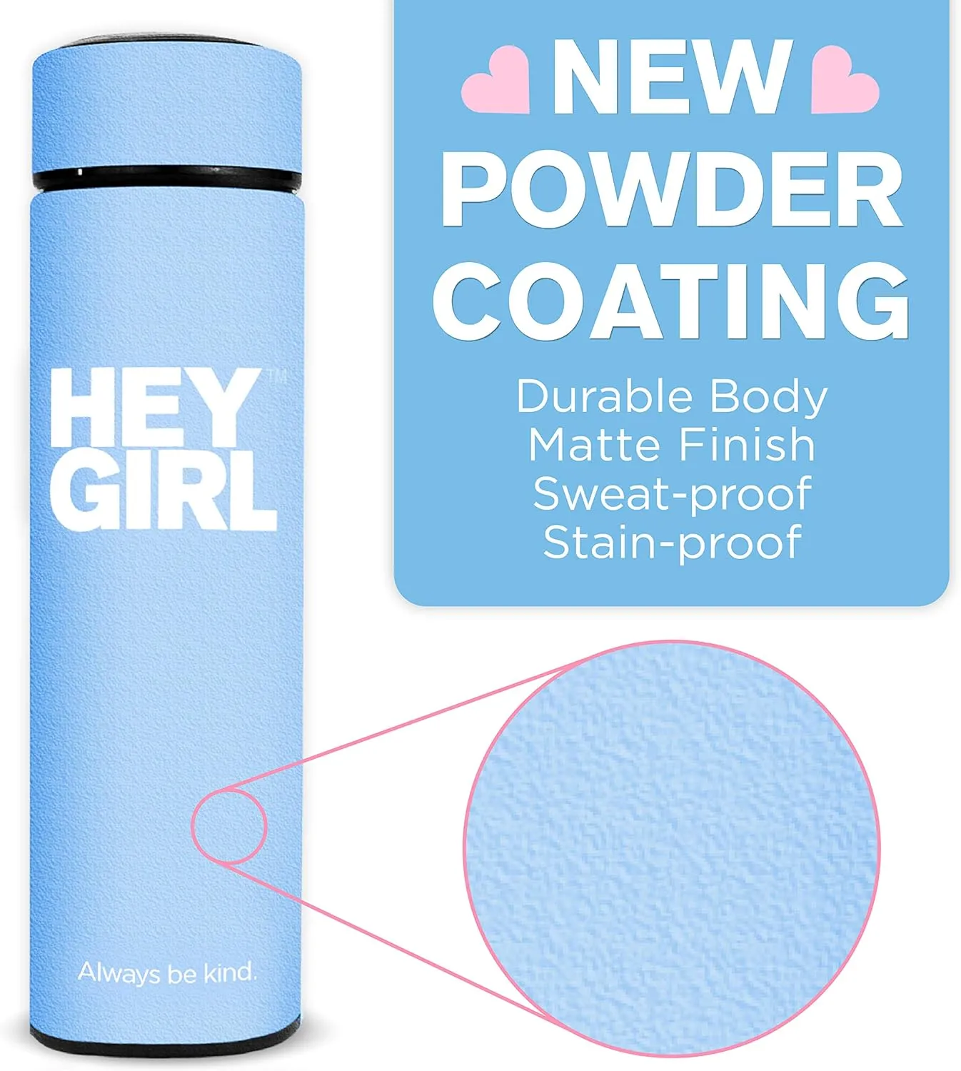 Hey Girl Tea Infuser Bottle 450ml - Insulated Stainless Steel Water Bottle - Tea Tumbler with Tea Diffuser - Portable Travel Mug for Loose Leaf Tea & Infused Water - Tea Lovers Gifts for Women