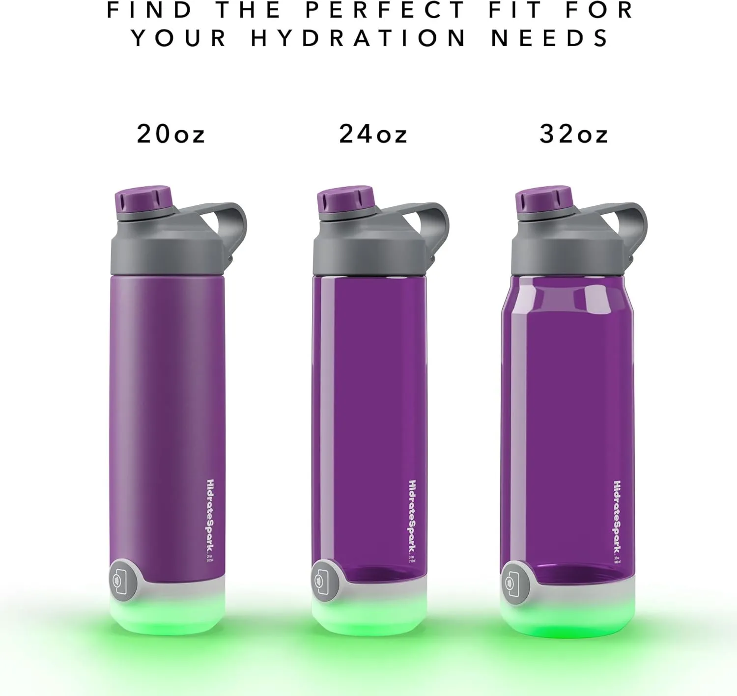Hidrate Spark TAP Smart Water Bottle – Tritan Plastic – Tap Phone to Track Water Intake, LED Glow Reminder When You Need to Drink – Chug Lid, 32 oz, Wildberry