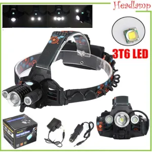 High Quality   Multifunctional Headlamp XM-L 3x T6 LED Headlight 18650 Light Charger Battery