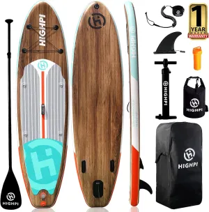 Highpi Inflatable Stand Up Paddle Board Premium SUP Accessories, Backpack, Wide Stance, Surf Control, Non-Slip Deck, Leash, Paddle and Pump, Standing Boat for Youth and Adult