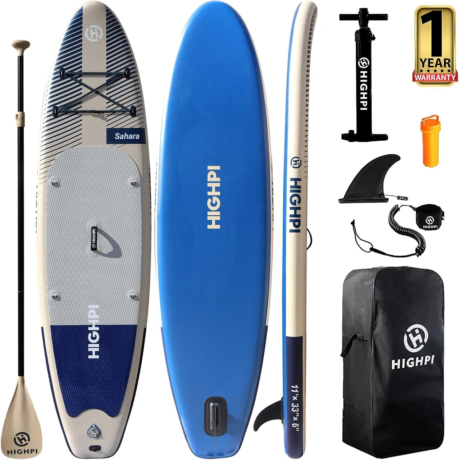 Highpi Inflatable Stand Up Paddle Board Premium SUP Accessories, Backpack, Wide Stance, Surf Control, Non-Slip Deck, Leash, Paddle and Pump, Standing Boat for Youth and Adult