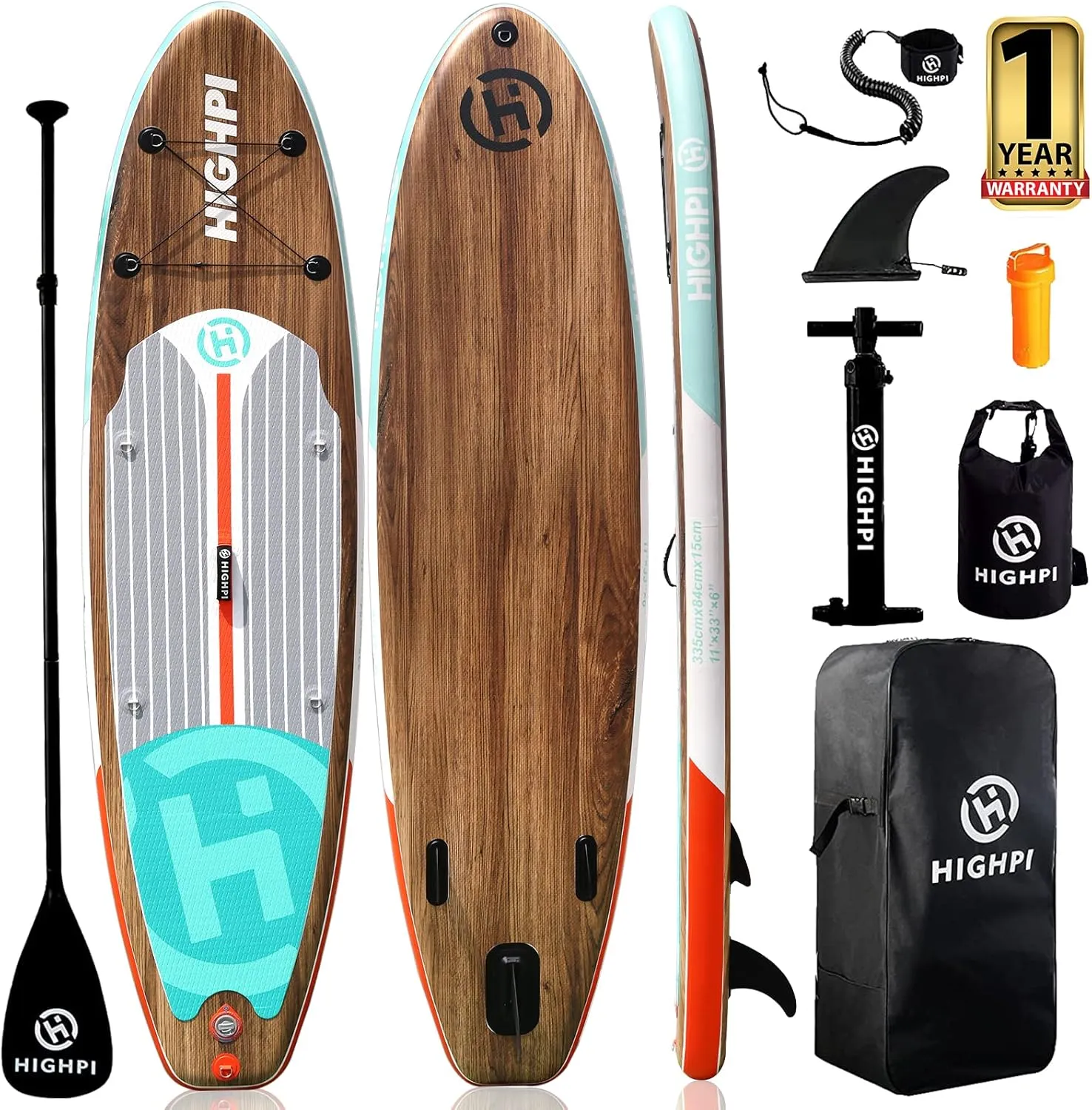 Highpi Inflatable Stand Up Paddle Board Premium SUP Accessories, Backpack, Wide Stance, Surf Control, Non-Slip Deck, Leash, Paddle and Pump, Standing Boat for Youth and Adult