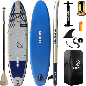 Highpi Inflatable Stand Up Paddle Board Premium SUP Accessories, Backpack, Wide Stance, Surf Control, Non-Slip Deck, Leash, Paddle and Pump, Standing Boat for Youth and Adult