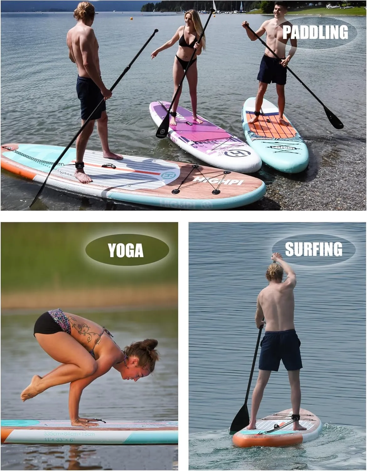 Highpi Inflatable Stand Up Paddle Board Premium SUP Accessories, Backpack, Wide Stance, Surf Control, Non-Slip Deck, Leash, Paddle and Pump, Standing Boat for Youth and Adult