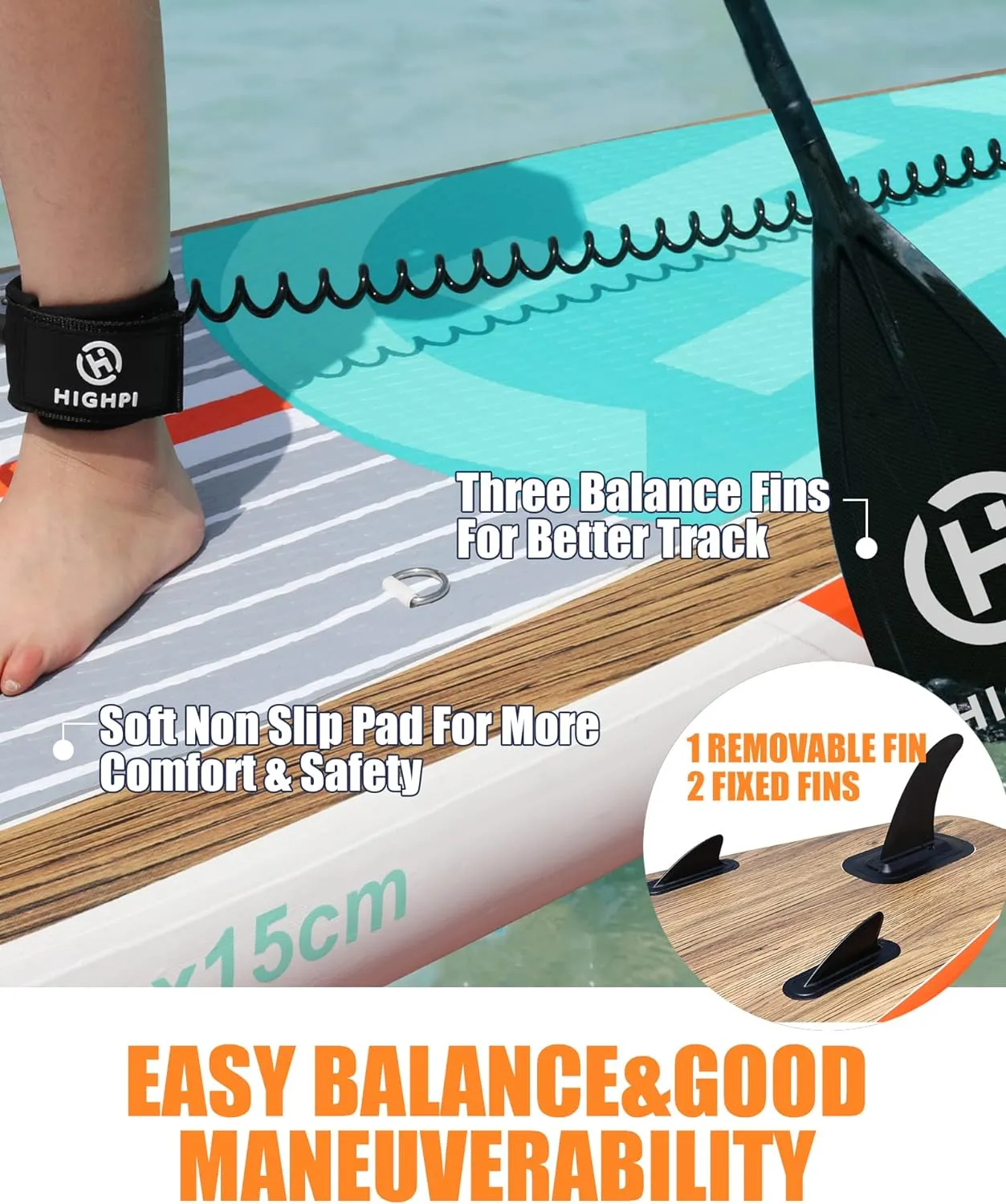 Highpi Inflatable Stand Up Paddle Board Premium SUP Accessories, Backpack, Wide Stance, Surf Control, Non-Slip Deck, Leash, Paddle and Pump, Standing Boat for Youth and Adult