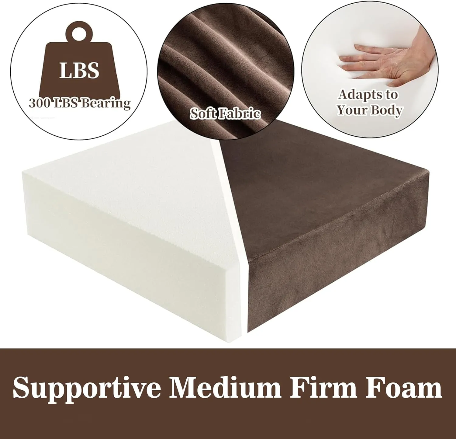 HOMBYS Foam Recliner Chair Cushions for Elderly, 4" Thick Chair Pads with Back Support for Office, Non-Slip Medium Firm Seat Cushion with Lumbar Pillow (Brown,13" Backrest)