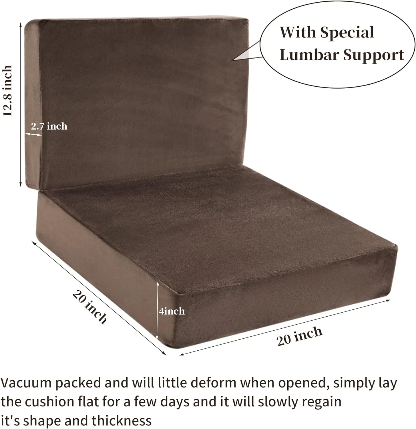 HOMBYS Foam Recliner Chair Cushions for Elderly, 4" Thick Chair Pads with Back Support for Office, Non-Slip Medium Firm Seat Cushion with Lumbar Pillow (Brown,13" Backrest)