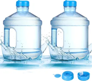 Hoolerry 2 Pieces Water Bottle 1 Gallon Round Plastic Water Jug with Handle Reusable Leak Proof Bottle for Gym Sports Office Daily Cold Liquids Drinking Use, Blue