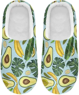 House Fuzzy Slippers Green Avocado Banana Leaves Anti-Slip Warm Shoes for Womens & Men 20855286
