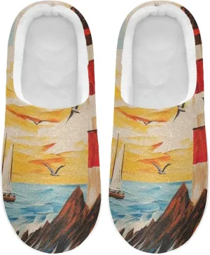 House Fuzzy Slippers Lighthouse Ocean Seagull Anti-Slip Warm Shoes for Womens & Men 20853273