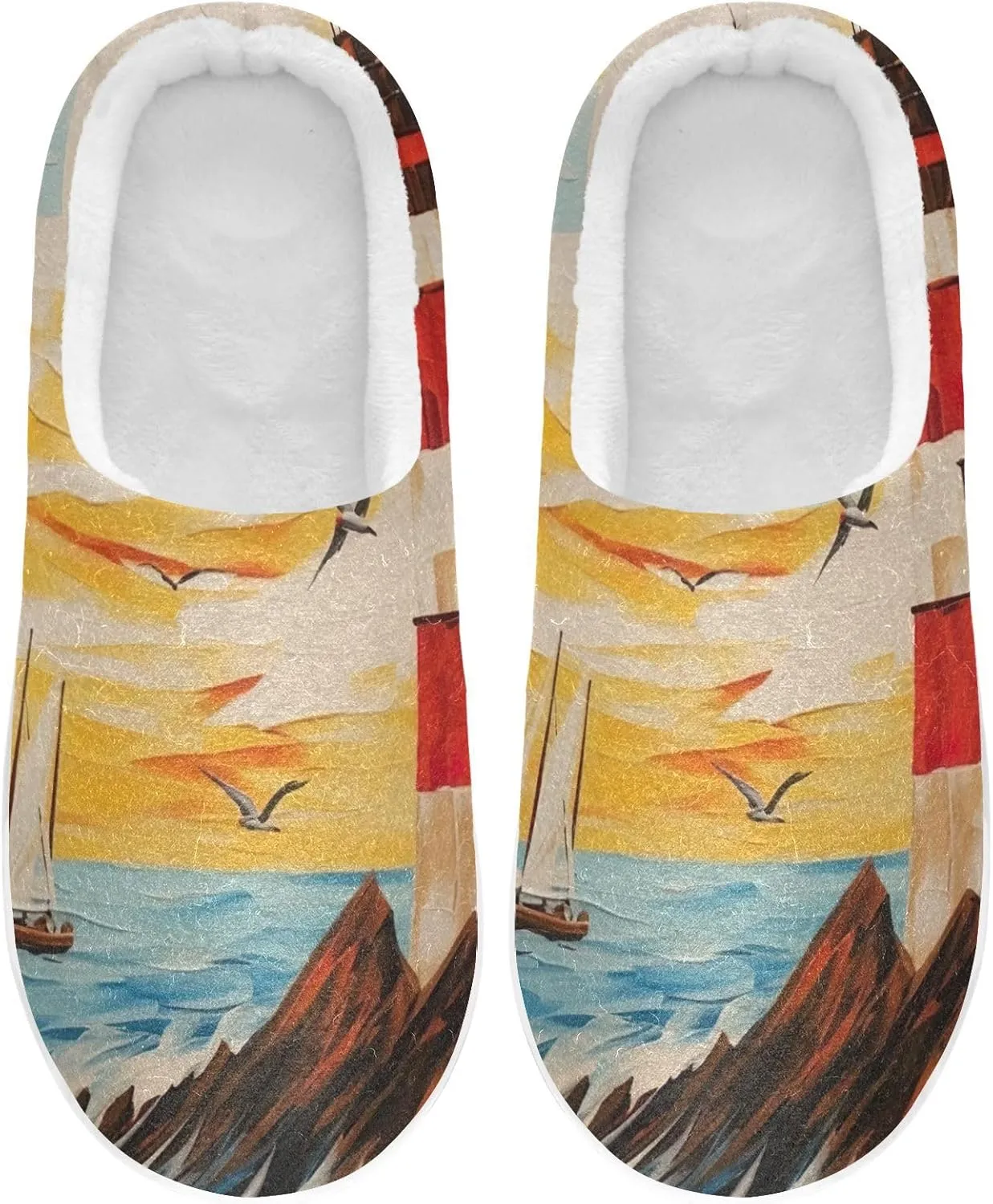 House Fuzzy Slippers Lighthouse Ocean Seagull Anti-Slip Warm Shoes for Womens & Men 20853273