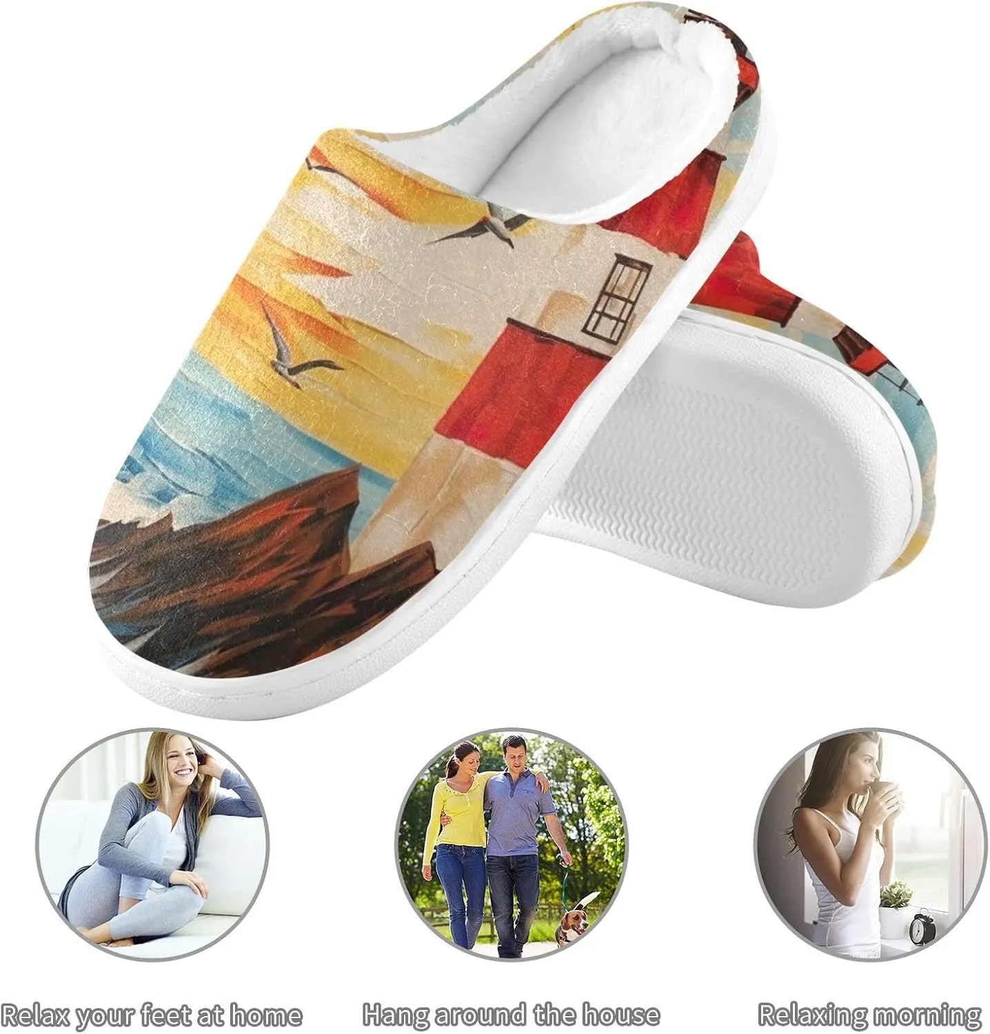 House Fuzzy Slippers Lighthouse Ocean Seagull Anti-Slip Warm Shoes for Womens & Men 20853273