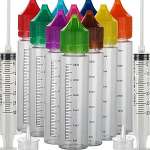 HUIZHU 10pcs 60ml Soft PET Unicorn Dropper bottle Detachable liquid refill bottle liquid applicator Bottle (White Bottle Color Cap, 60ml x 10pcs)