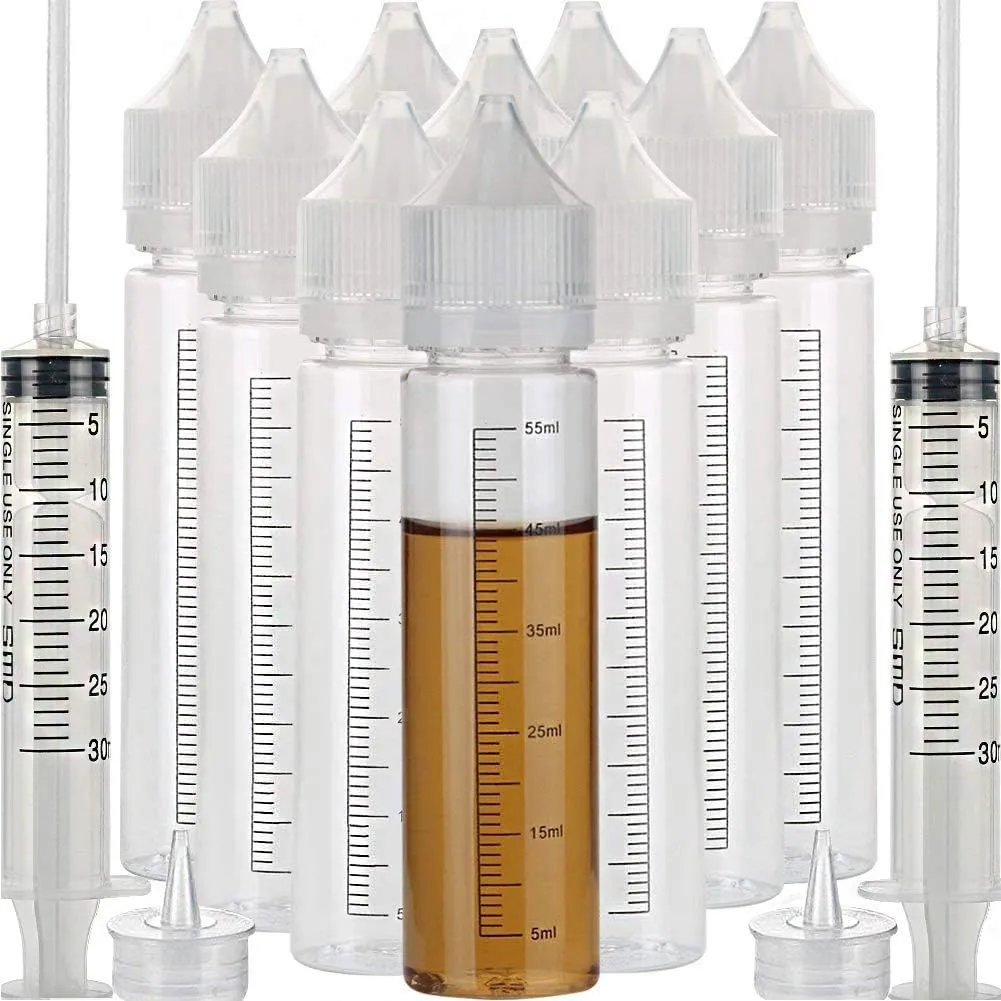 HUIZHU 10pcs 60ml Unicorn Dropper Bottle (White, 60ml x 10pcs) - Reusable, Plastic, Slim Neck, Chrome Finish - Ideal for Juices, Arts and Crafts, Personal Care Products