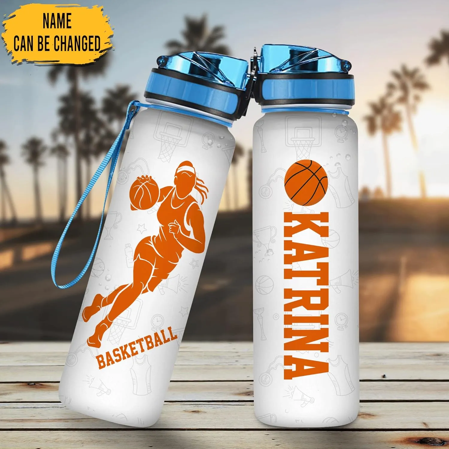 Hyturtle Personalized Basketball 32 Oz Motivational Water Bottle, Customized Name Water Bottle Gifts For Women Men Boys Basketball Lovers On Birthday Mother's Day Father's Day