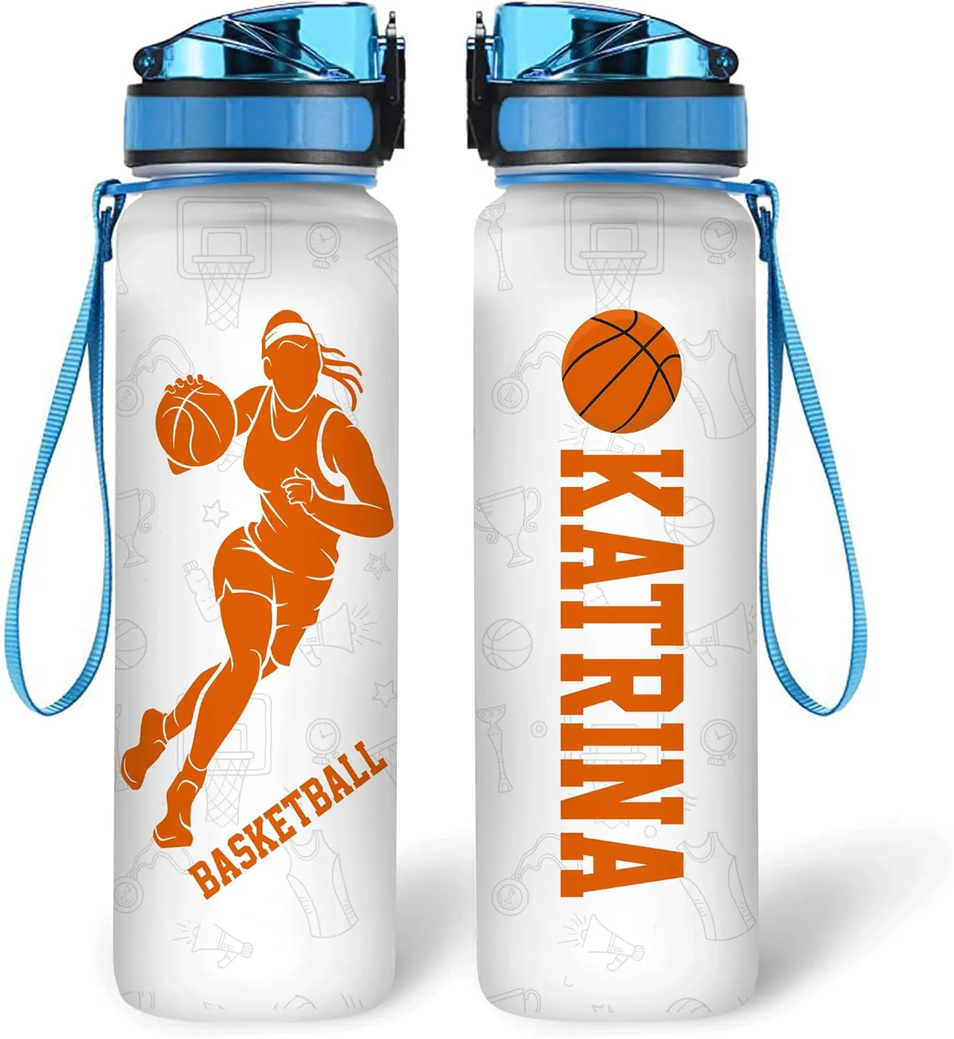 Hyturtle Personalized Basketball 32 Oz Motivational Water Bottle, Customized Name Water Bottle Gifts For Women Men Boys Basketball Lovers On Birthday Mother's Day Father's Day