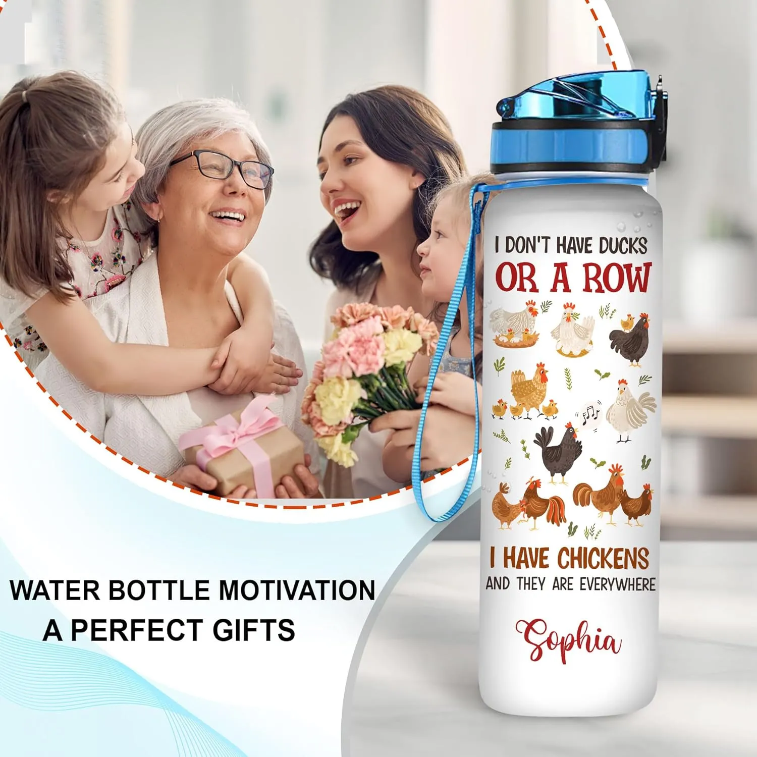 Hyturtle Personalized Chicken Gift For Women - I Don't Have Ducks I Have Chickens Customized Name 32oz 1Liter Motivational Water Bottle, Farm lovers Gift For Mom Girl Women On Christmas, Birthday