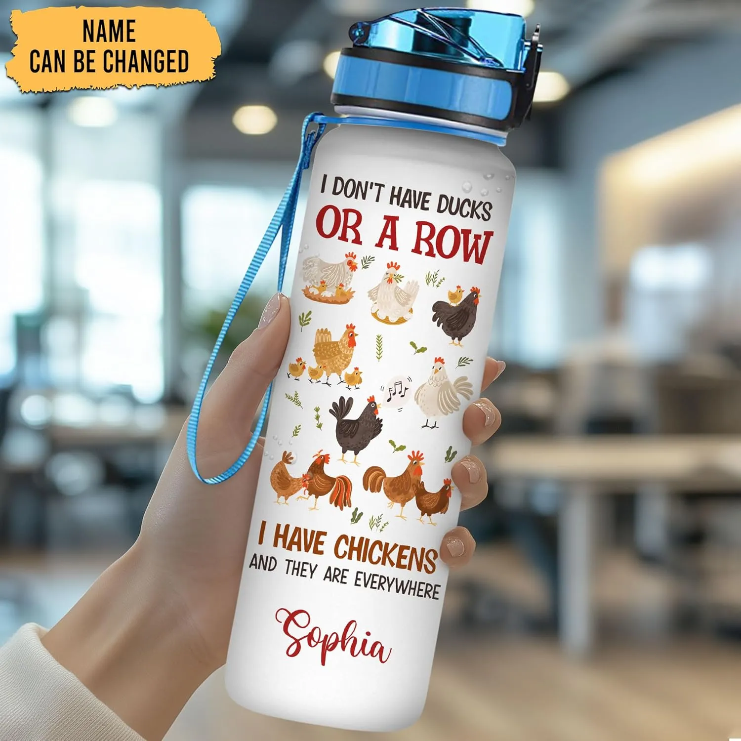 Hyturtle Personalized Chicken Gift For Women - I Don't Have Ducks I Have Chickens Customized Name 32oz 1Liter Motivational Water Bottle, Farm lovers Gift For Mom Girl Women On Christmas, Birthday