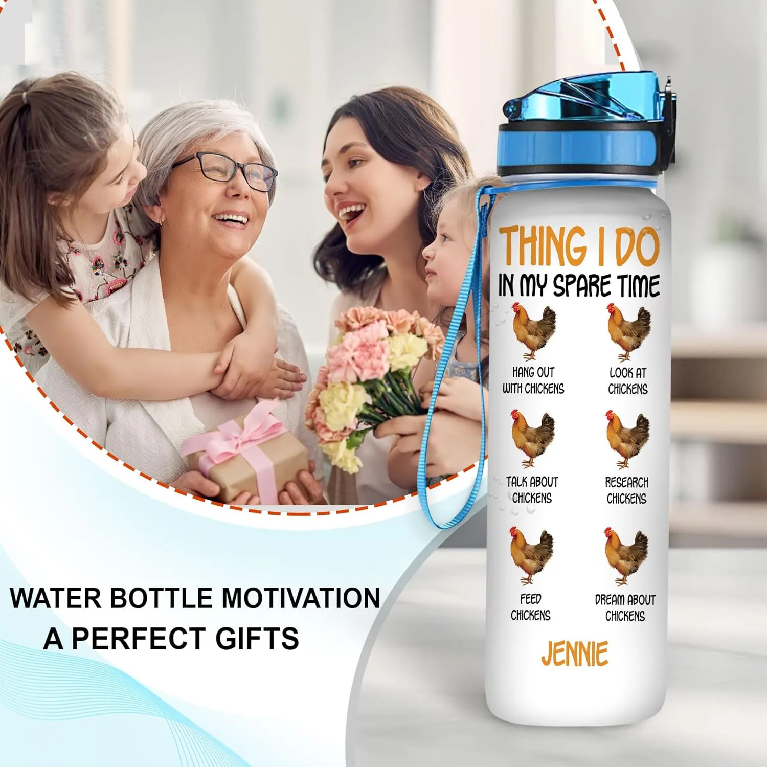 Hyturtle Personalized Chicken Gift For Women - Thing I Do In My Spare Time Customized Name 32oz 1Liter Motivational Water Bottle, Farm lovers Gift For Mom Girl Women On Christmas, Birthday