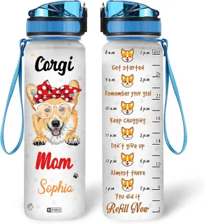 Hyturtle Personalized Corgi Mom 32oz Liter Motivational Water Bottle, Customized Name With Time Marker, Gifts For Women Mom Family Friend Corgi Lover Dog Lover On Birthday Mother's Day