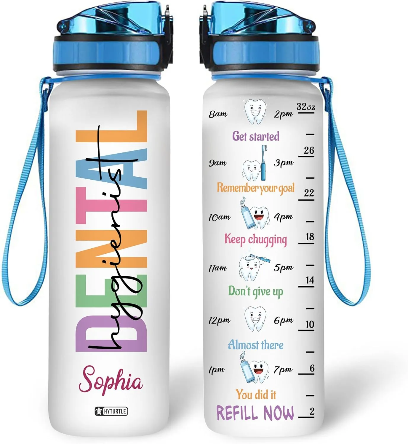 Hyturtle Personalized Dentist 32Oz 1Liter Motivational Water Bottle, Dental Hygienist Custom Name Water Bottle With Time Marker - Dental Hygienist Gifts For Woman, Coworker On Birthday