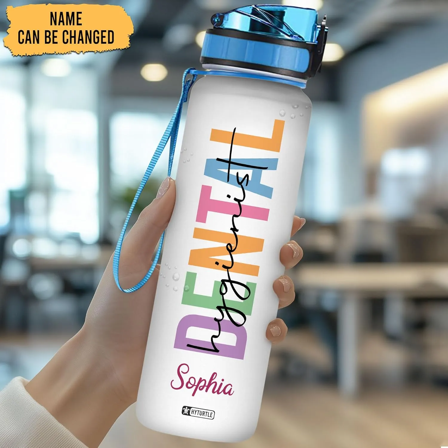 Hyturtle Personalized Dentist 32Oz 1Liter Motivational Water Bottle, Dental Hygienist Custom Name Water Bottle With Time Marker - Dental Hygienist Gifts For Woman, Coworker On Birthday