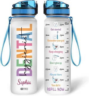 Hyturtle Personalized Dentist 32Oz 1Liter Motivational Water Bottle, Dental Hygienist Custom Name Water Bottle With Time Marker - Dental Hygienist Gifts For Woman, Coworker On Birthday