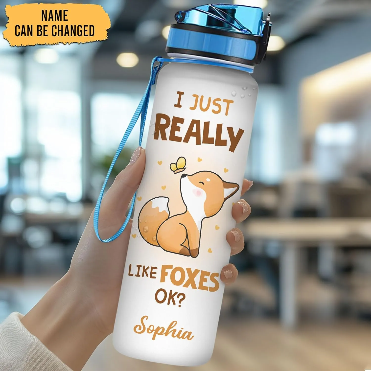 Hyturtle Personalized Fox Lovers 32 Oz 1Liter Motivational Water Bottle, I Just Really Like Foxes Custom Name Water Bottle With Time Marker, Animal Lover Gift For Women Girl On Birthday, Mother Day's