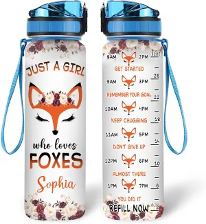 Hyturtle Personalized Fox Lovers 32 Oz 1Liter Motivational Water Bottle, Just A Girl Who Loves Foxes Custom Name Water Bottle With Time Marker, Gifts For Women Girl Daughter On Birthday, Mother Day's