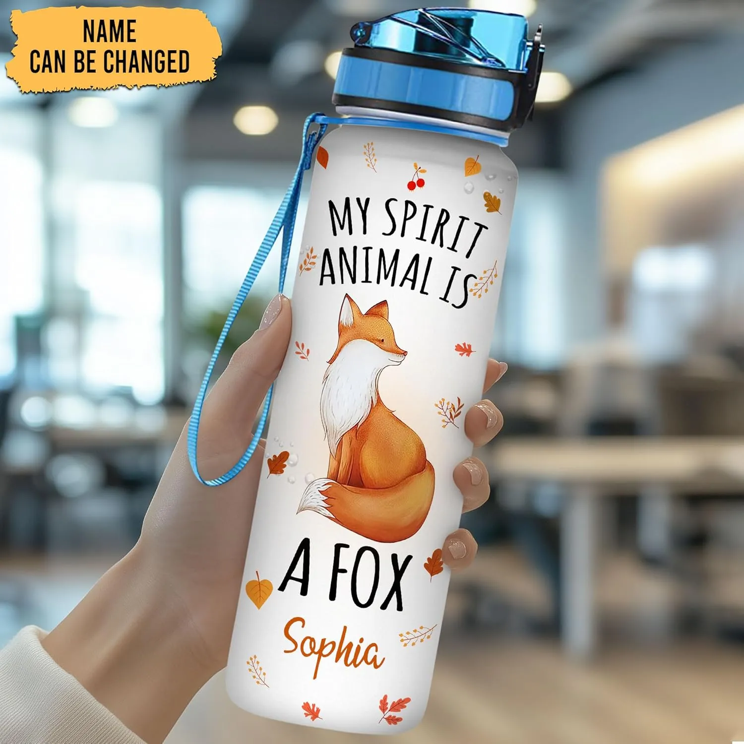 Hyturtle Personalized Fox Lovers 32 Oz 1Liter Motivational Water Bottle, My Spirit Animal Is A Fox Custom Name Water Bottle With Time Marker, Gifts For Women Girl Daughter On Birthday, Mother Day's