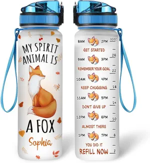 Hyturtle Personalized Fox Lovers 32 Oz 1Liter Motivational Water Bottle, My Spirit Animal Is A Fox Custom Name Water Bottle With Time Marker, Gifts For Women Girl Daughter On Birthday, Mother Day's