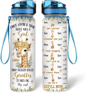 Hyturtle Personalized Giraffe Gifts For Women - Girl Love Giraffe Customized Name 32oz 1Liter Motivational Water Bottle, Animal Lovers Gift For Mom Girl Women On Christmas, Birthday
