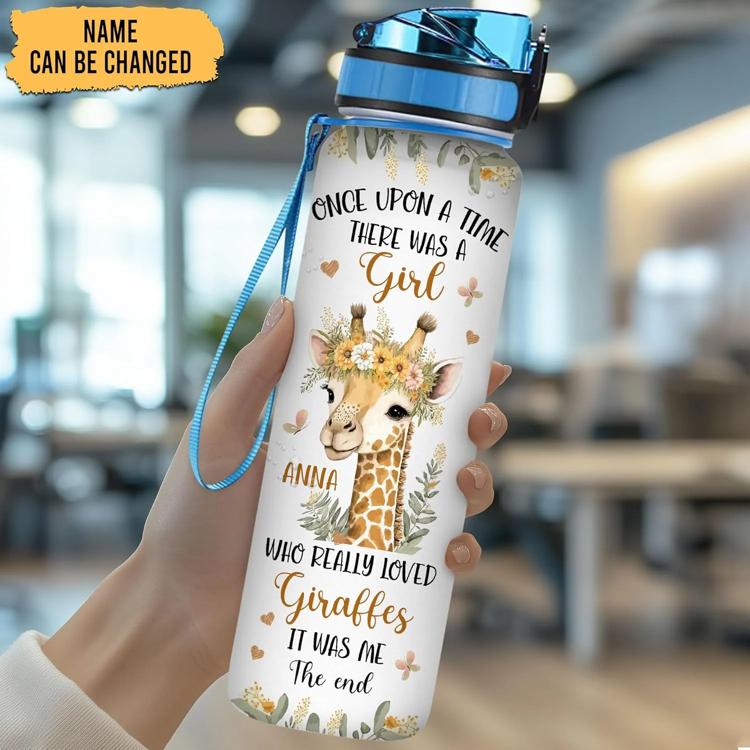 Hyturtle Personalized Giraffe Gifts For Women - Girl Love Giraffe Customized Name 32oz 1Liter Motivational Water Bottle, Animal Lovers Gift For Mom Girl Women On Christmas, Birthday
