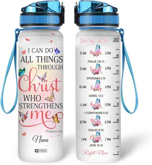 Hyturtle Personalized I Can Do All Things Through Christ Butterfly 32Oz Liter Motivational Water Bottle, Customized Name With Time Marker Gifts For Women Girl Butterfly Lover On Birthday Mother's Day