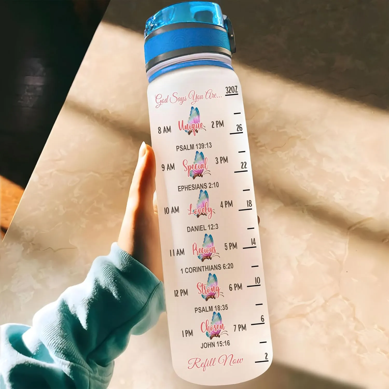Hyturtle Personalized I Can Do All Things Through Christ Butterfly 32Oz Liter Motivational Water Bottle, Customized Name With Time Marker Gifts For Women Girl Butterfly Lover On Birthday Mother's Day