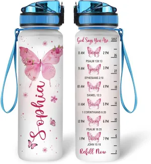 Hyturtle Personalized Jesus Christian Butterfly 32oz Liter Motivational Water Bottle, Customized Name Tracking Water Bottle With Time Marker Gifts For Women, Butterfly Lovers on Birthday