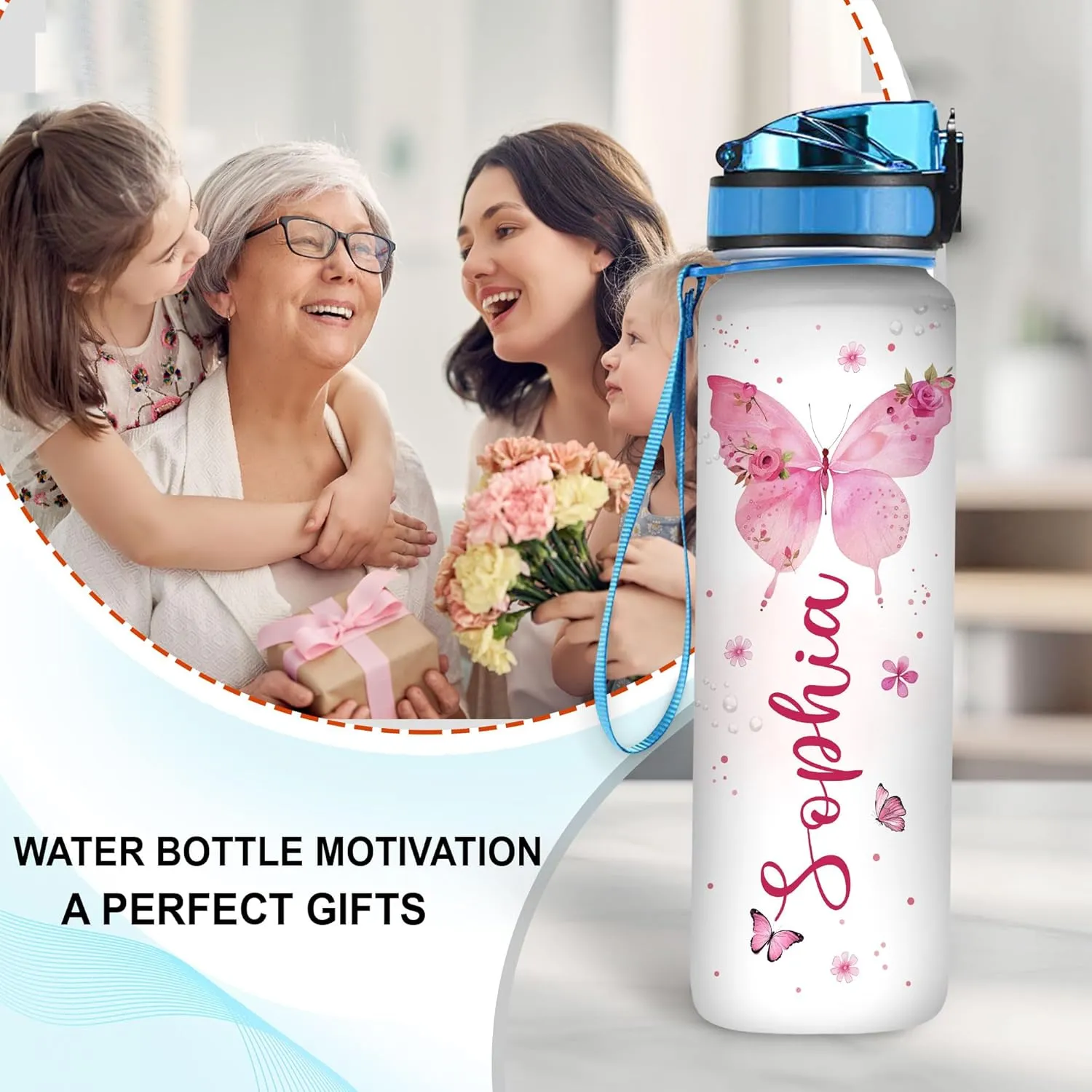 Hyturtle Personalized Jesus Christian Butterfly 32oz Liter Motivational Water Bottle, Customized Name Tracking Water Bottle With Time Marker Gifts For Women, Butterfly Lovers on Birthday