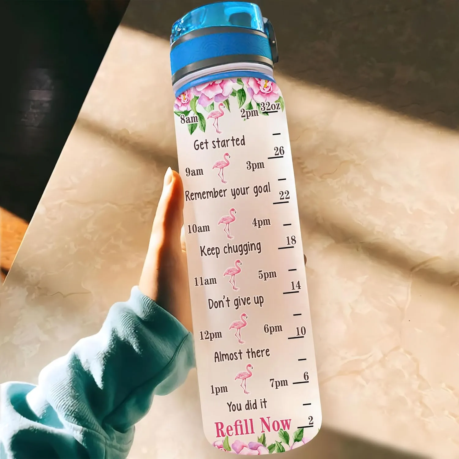 Hyturtle Personalized Just A Girl Who Loves Flamingo 32oz Liter Motivational Water Bottle, Customized Name Tracking Water Bottle Gifts For Women, Girls, Friend, Flamingo Lovers On Birthday
