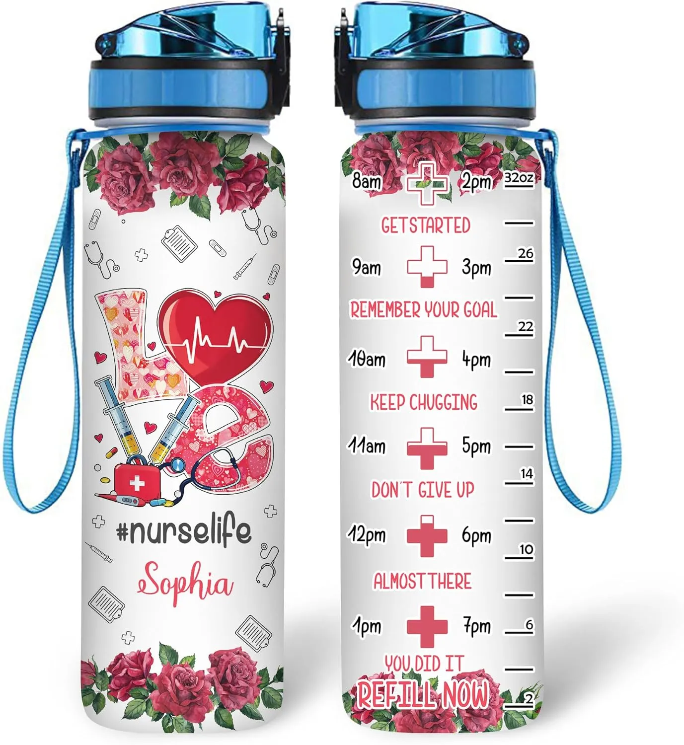 Hyturtle Personalized Nurse Life 32oz Liter Motivational Water Bottle, Customized Name Water Bottle Funny Nurse, Gifts For Nurses Graduation, Appreciation Present For Women Coworkers