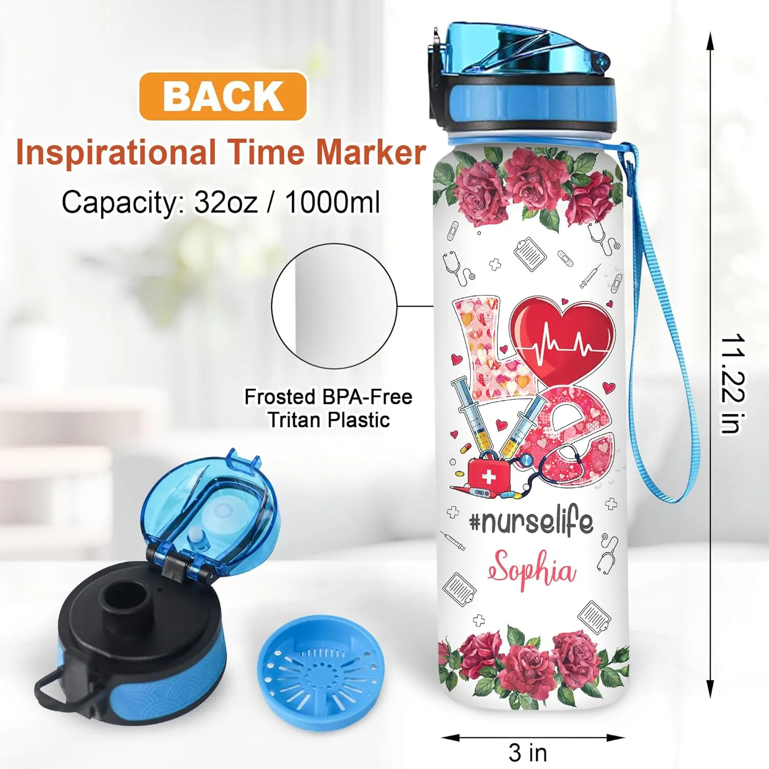 Hyturtle Personalized Nurse Life 32oz Liter Motivational Water Bottle, Customized Name Water Bottle Funny Nurse, Gifts For Nurses Graduation, Appreciation Present For Women Coworkers
