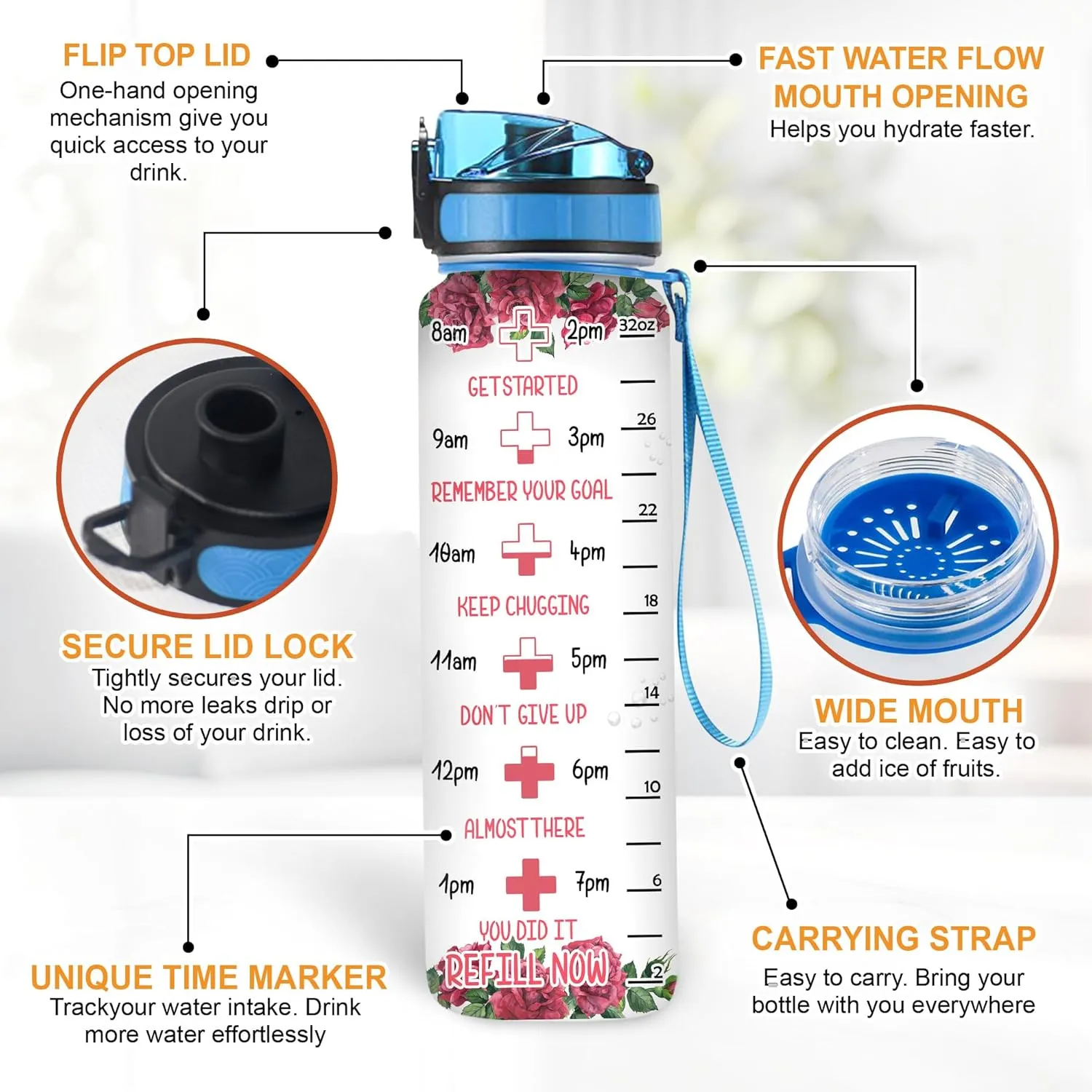Hyturtle Personalized Nurse Life 32oz Liter Motivational Water Bottle, Customized Name Water Bottle Funny Nurse, Gifts For Nurses Graduation, Appreciation Present For Women Coworkers