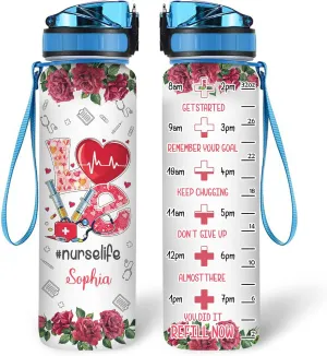 Hyturtle Personalized Nurse Life 32oz Liter Motivational Water Bottle, Customized Name Water Bottle Funny Nurse, Gifts For Nurses Graduation, Appreciation Present For Women Coworkers