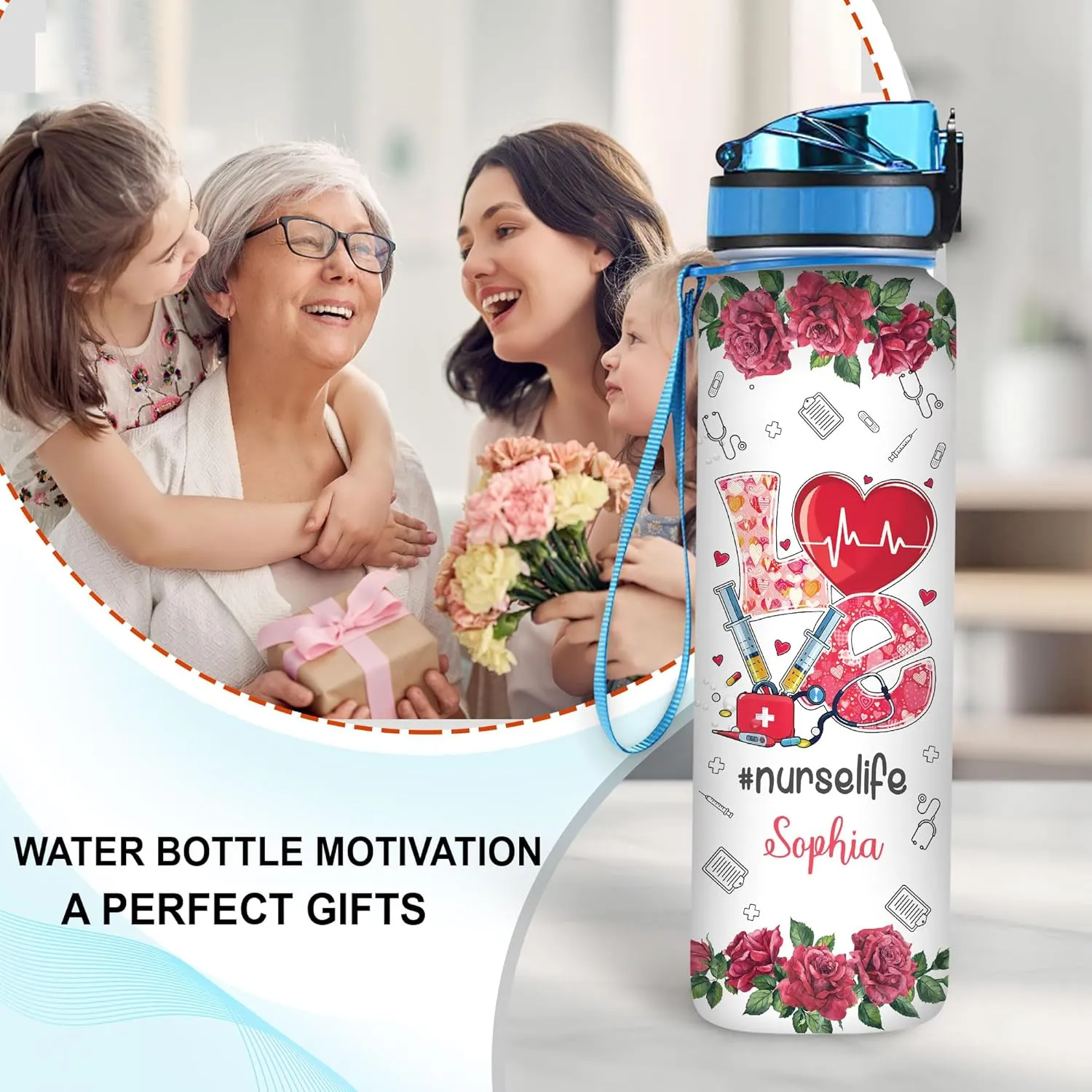 Hyturtle Personalized Nurse Life 32oz Liter Motivational Water Bottle, Customized Name Water Bottle Funny Nurse, Gifts For Nurses Graduation, Appreciation Present For Women Coworkers