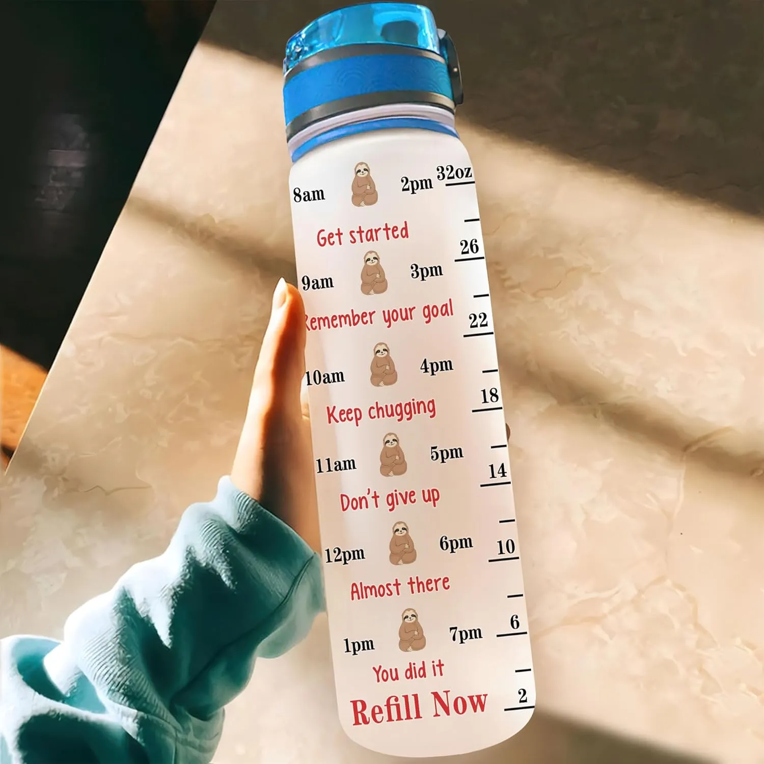 Hyturtle Personalized She's Beauty She's Grace Sloth 32oz Liter Motivational Water Bottle, Customized Name Tracking Water Bottle Gifts For Women, Men, Friend Teen Sloth Lover On Birthday Mother's Day