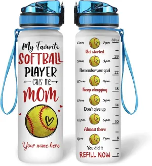 Hyturtle Personalized Softball Mom 32Oz Liter Motivational Water Bottle, Customized Name With Time Marker, Gifts For Women Girls Boys Friends Softball Fan Lovers On Birthday Anniversary Mother's Day